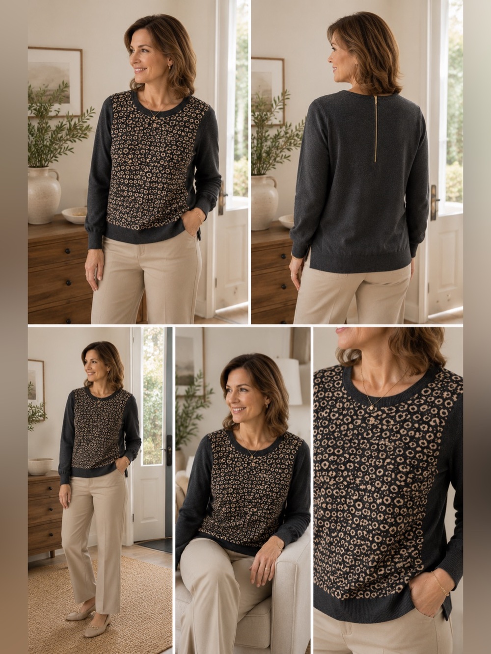 Alfani Black Sweater with Beige Leopard-Print Front
